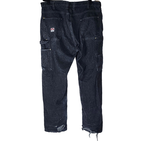 Ben Davis Men's Carpenter Black Pants Jeans Size 42 Baggy Faded Distressed - Picture 2 of 7